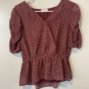 Pink Lily Maroon Polka Dot Blouse